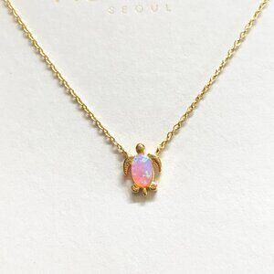 MUSTHAVE Gold Plated Pink Opal Sea Turtle Pendant Short Necklace